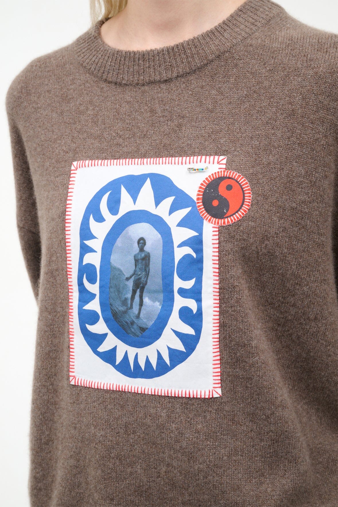 SERRANO CASHMERE RELAXED CREW | TRUFFLE PATCHWORK - Image 3
