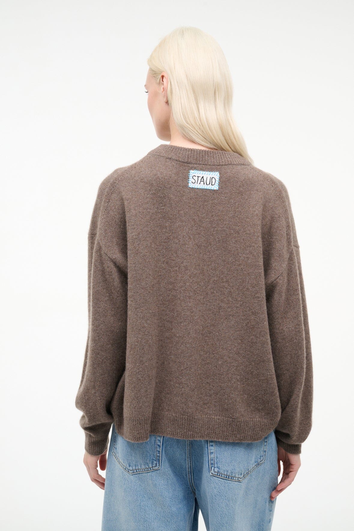 SERRANO CASHMERE RELAXED CREW | TRUFFLE PATCHWORK - Image 4