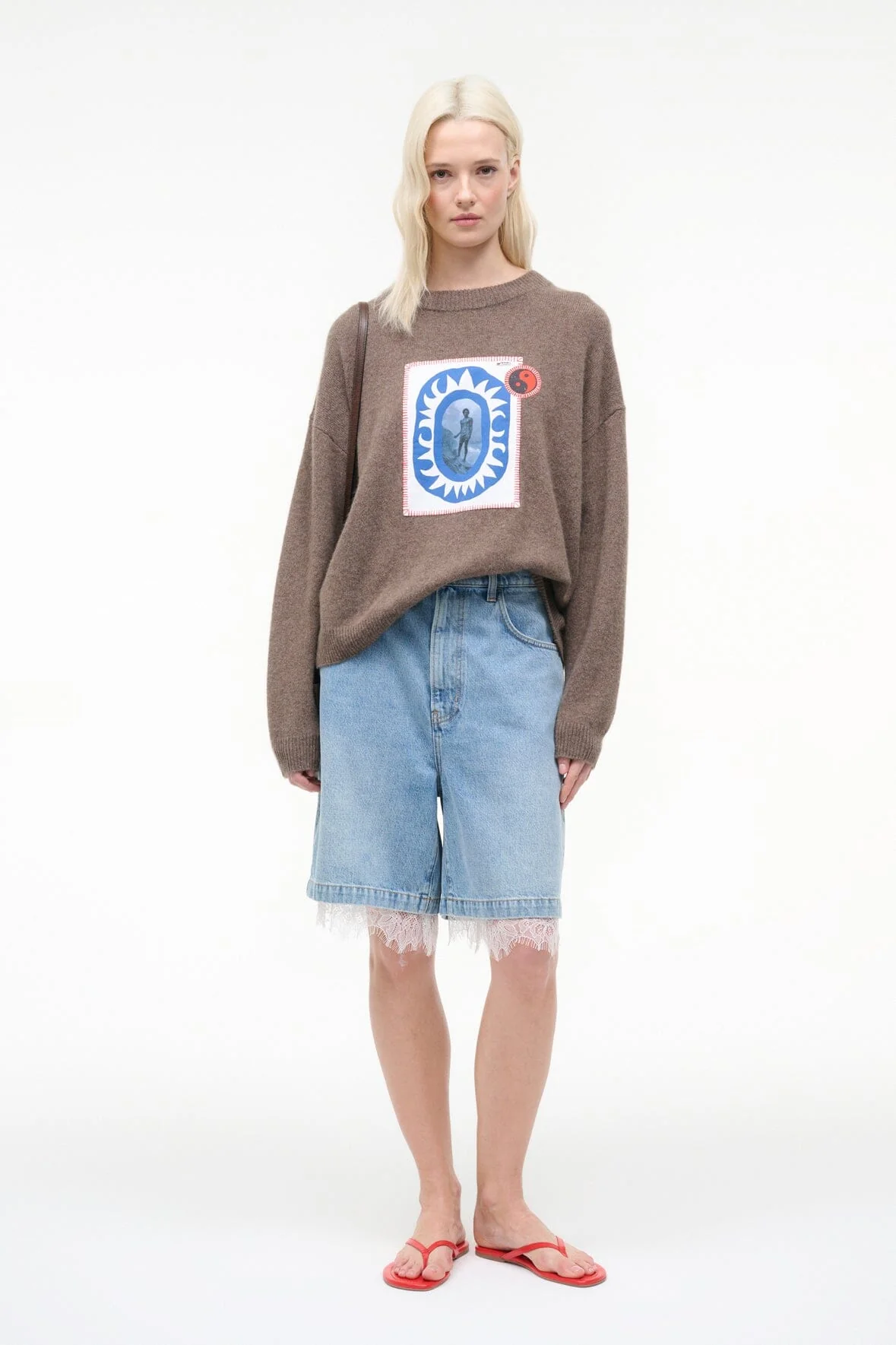 SERRANO CASHMERE RELAXED CREW | TRUFFLE PATCHWORK - Image 6