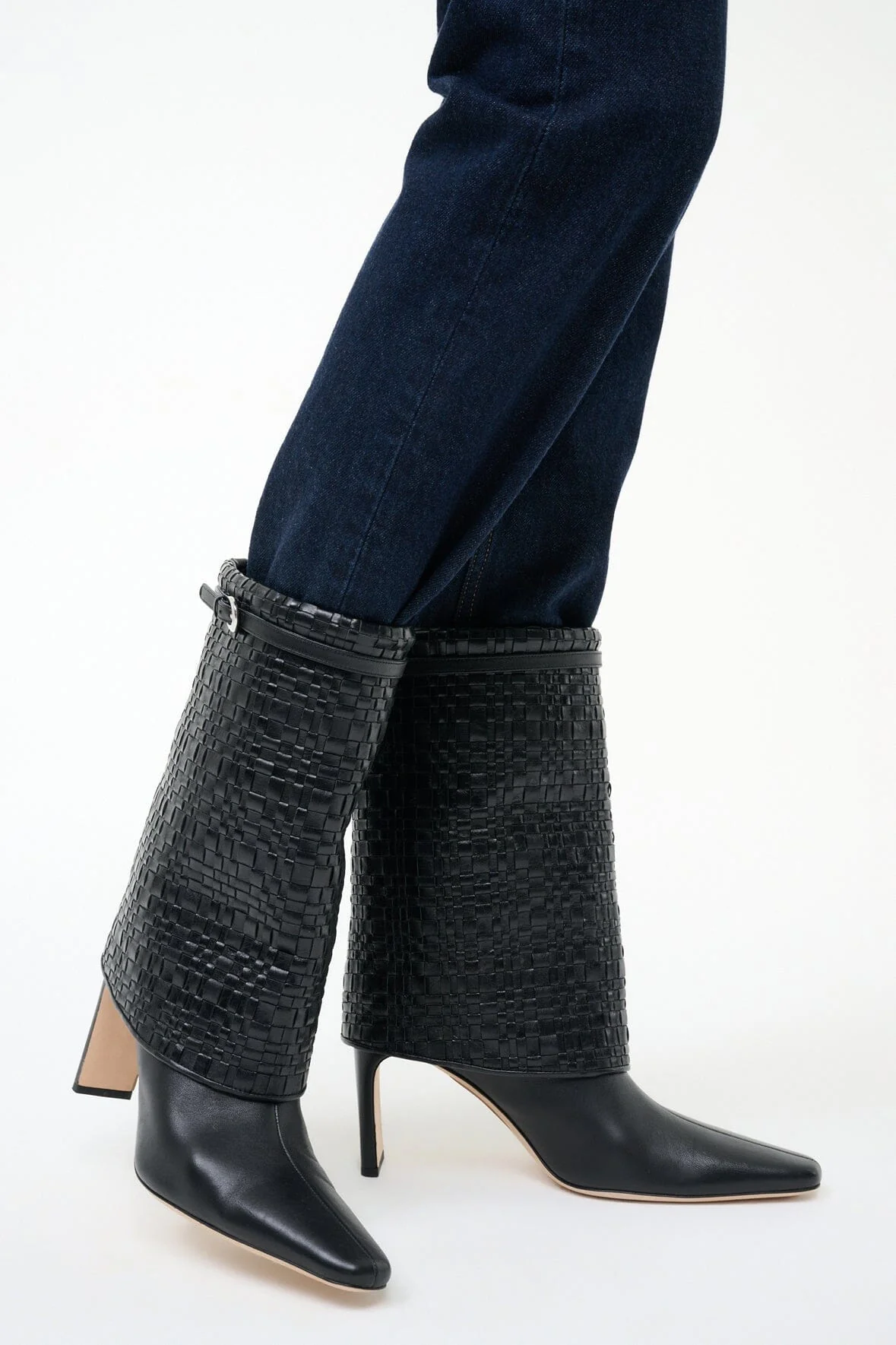 WALLY FOLDOVER MID CALF BOOT | BLACK WOVEN - Image 2