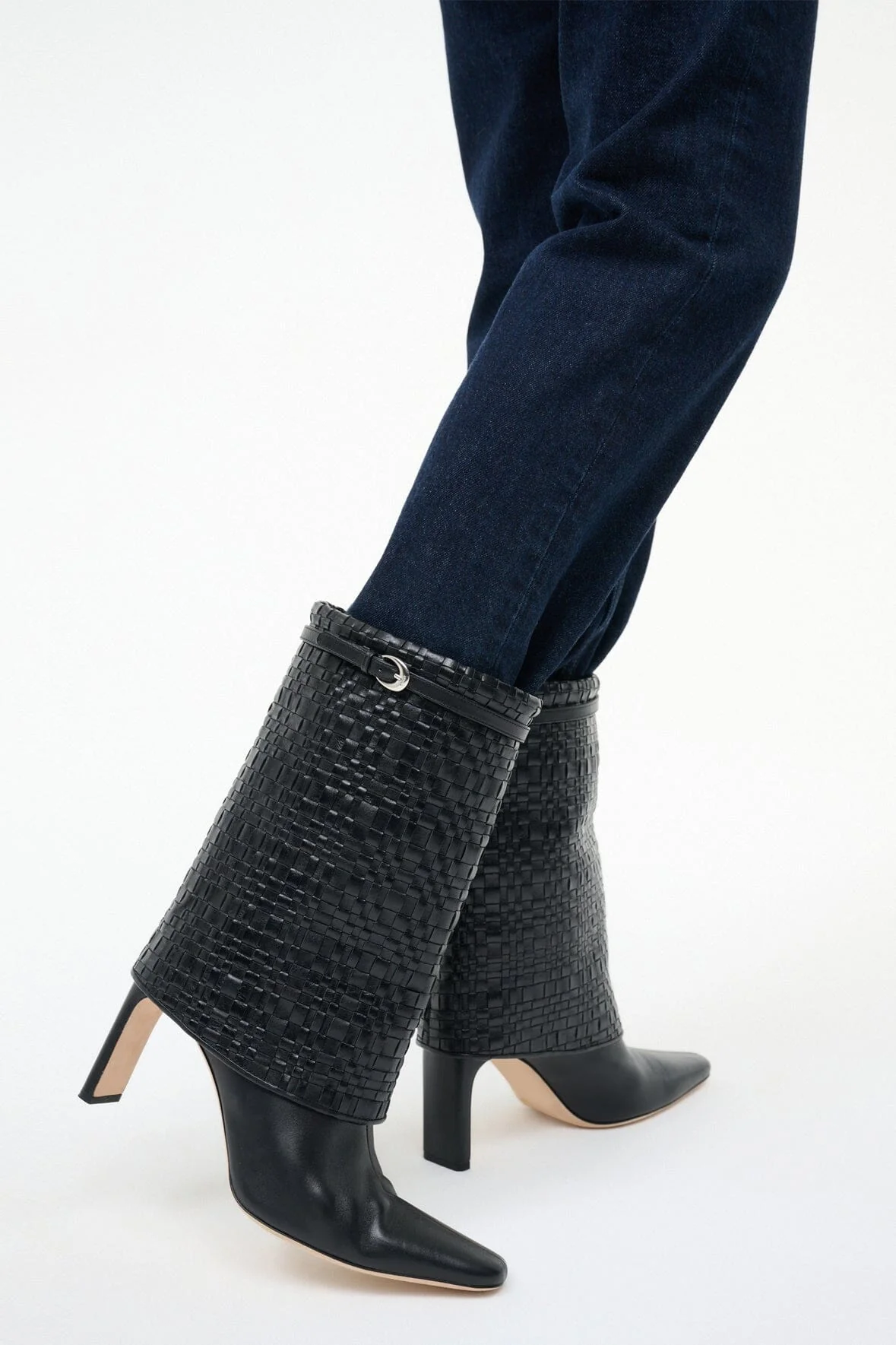WALLY FOLDOVER MID CALF BOOT | BLACK WOVEN - Image 4