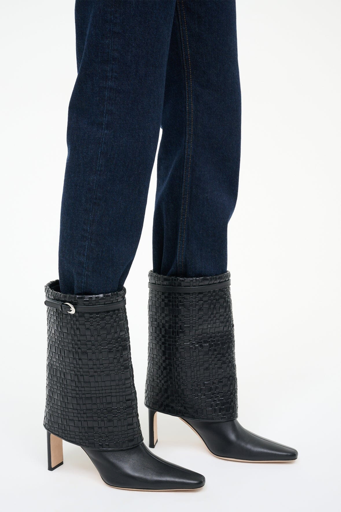 WALLY FOLDOVER MID CALF BOOT | BLACK WOVEN - Image 7